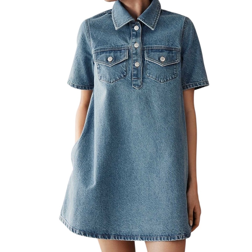 Twik Blue Denim Semi Flared Shirt Dress With Pockets Extra Large